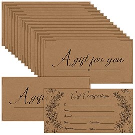 50 Pcs Blank Gift Certificates, 3.75 x 7.5 Inches Kraft Black Foil Certificate Cards, and Paper Vouchers for Small Businesses, Hair Salons, Beauty Bars, Restaurants