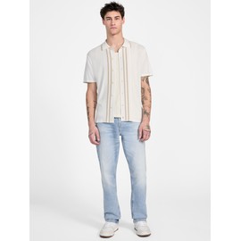 GUESS Men's Eco Short Sleeve Tyler Stripe Sweater Polo, Salt White Multi