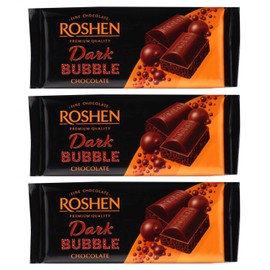 Roshen "Aerated" Fine Dark Chocolate Bar, Kosher and Halal (2.81 oz/80 grams) Pack of 3