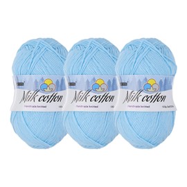 Rebower Cotton Yarn,65% Cotton and 35% Acrylic Fibers Soft Knitting Yarn [for Hand DIY Bag Cushion Crocheting Knitting Projects Home Decor], -3 Skeins/3×218yards/3×3.53oz/Light Blue