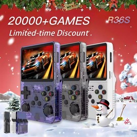 VELEC 128G Built-in 20000+ Games,R36S Retro Game Console,1 Count Portable Pocket Game Console with 3.5 in IPS OCA Full Fit Color Screen, Emu ELEC System,Up to 512G TF Card Preinstalled Gamess - Colour: Purple