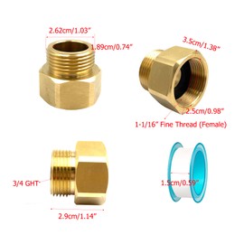 2Pcs 1-1/16" Fine Thread Female Vacuum Hose Bib to 3/4 GHT Male Hose Bib Adapters for Arrowhead Hose Bib Faucet Fitting Only