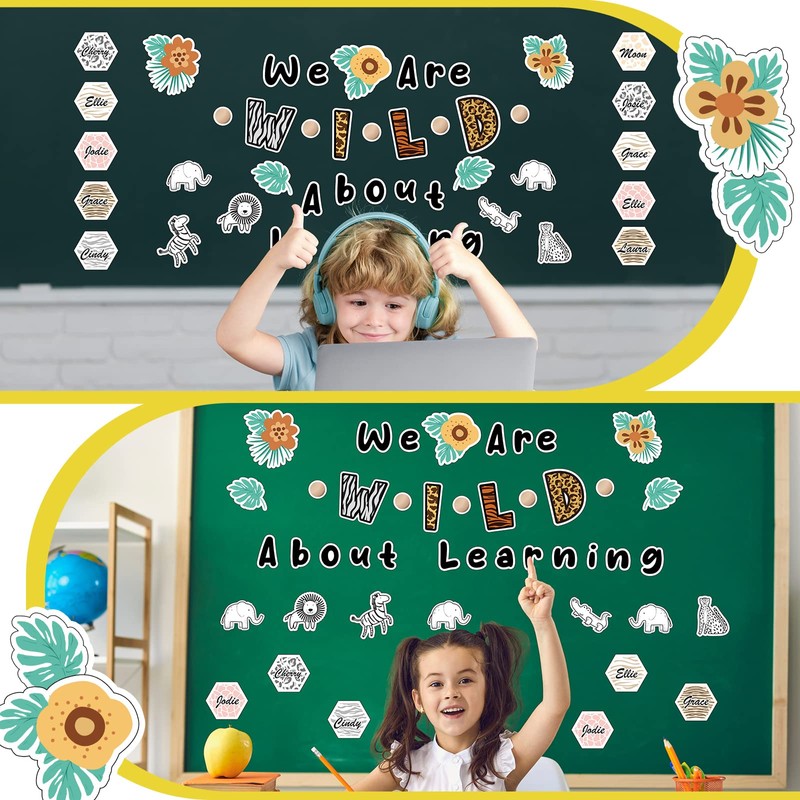 Ctosree 134 Pcs Safari We are Wild About Learning Bulletin