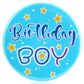 Birthday Boy Pin, 2.28 Inch Round Tinplate Badge Pin Party Corsage Brooch Birthday Party Badges for Clothing Decoration and Gifts (Blue)
