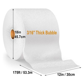 ROUND RICH 12 Inch x 175 Feet Bubble Roll Made in USA - Bubble Packing Wrap for Suitable for Moving and Shipping of Various Fragile Products with 3/16'' Cushioning and Supplies Perforated Every 12''