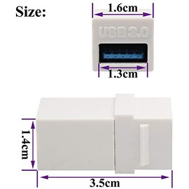 Adaptador Keystone USB 3.0 A hembra a hembra USB 3.0 A Keystone conector adaptador acoplador de enchufe para panel de toma de placa de pared (blanco/paquete de 5)