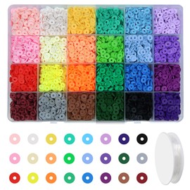 TOAOB 4800pcs Clay Beads Bracelet Making Kit 24 Colors Friendship Spacer Bead 6mm Flat Round Polymer Heishi Beads for Jewelry Making Pendant Charms Kit