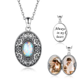 zaxsj Picture Locket Necklace Sterling Silver: Opal Oval-shaped Vintage Butterfly Hold Picture Photo Pendant Memory Jewelry Gifts for Women