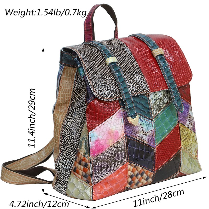 Segater Women Random Multicoloured Backpack Genuine Leather Shoulder Handbag Colorful