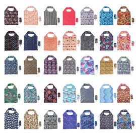 Voittozege 35 Pack Reusable Floral Grocery Bags Foldable Grocery Bags Reusable Shopping Bags Waterproof Reusable Grocery Bags Packable Shopping Bags Machine Washable Bags for Shopping