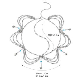 Sakytal Boho Silver Headpiece Daisy Flower Tassel Layered Head Chain Beaded Costume Festival Hair Accessories for Women