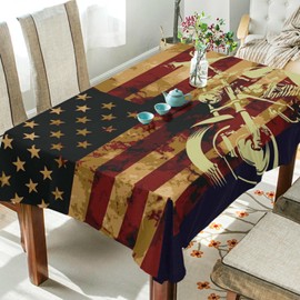 WELLDAY Rectangular Tablecloth Dining Decorative Kitchen Motorcycle American Flag Table Covers 54x54(in) Polyester
