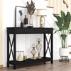 Treocho Black Console Table with Drawer and Storage Shelves, Foyer