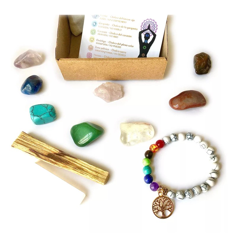 Satnam Kit Cuarzos 7 Chakras, Barra Selenita, Pulsera Y Palo