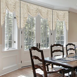 Loom and Mill Luxury Jacquard Waterfall Valance for Living Room, Elegant Damask Swag Window Valances with Beads, Beige Swag Curtains for Bedroom Banquet Holiday Decoration(W59Inch,1 Panel)