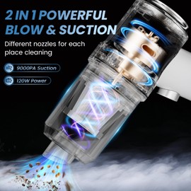 NYO Handheld Car Vacuum Cleaner, 9000Pa Handheld Vacuum Cleaner & Air Duster, 120W High-Power Wet and Dry Portable Vacuum with Brushless Motor, Multi-Nozzles for Car, Home, Office, Pet (White)