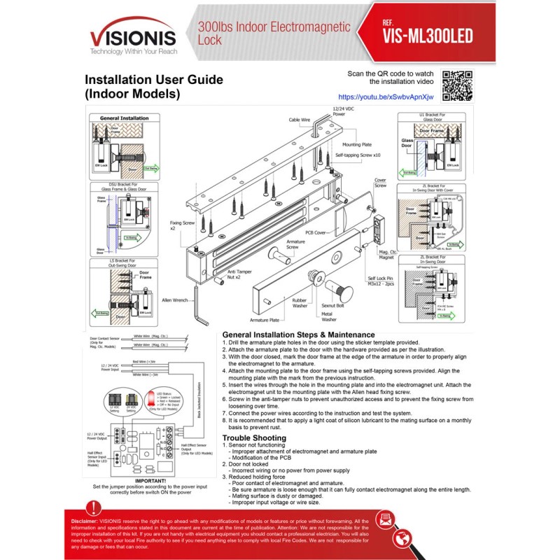Visionis Magnetic Door Lock Access Control Wireless Receiver and Remote