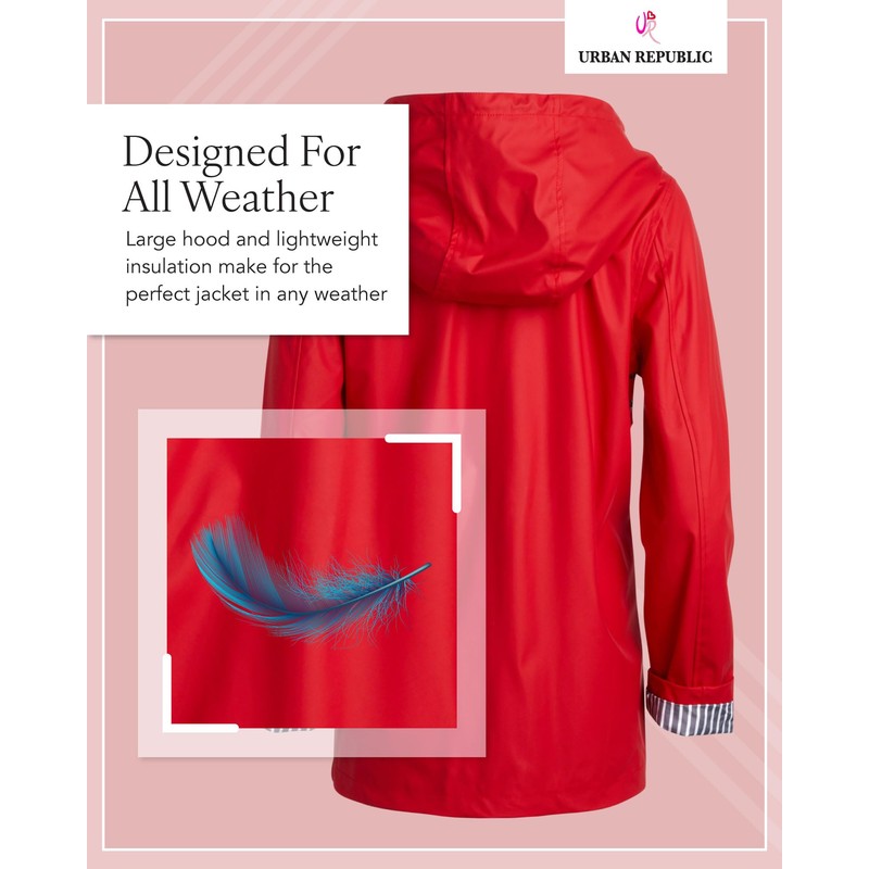 URBAN REPUBLIC Rain Jacket Women - Lightweight Waterproof Windbreaker for