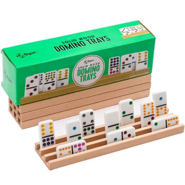 Regal Games - Wood Domino Trays - Solid Natural Beechwood - for Mexican Train, Chickenfoot - Set of 4