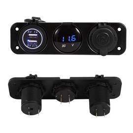 Dual USB Car Charging Socket, Car Boat Charger, 3 Hole Panel, Dual USB Charger, Voltmeter, 12 V Socket, Waterproof Charger for Vehicles
