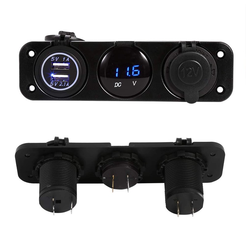Dual USB Car Charging Socket, Car Boat Charger, 3 Hole