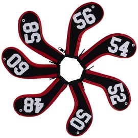 Andux Golf Wedge Iron Club Headcover Double Sided Degree Long Neck Zipper 7pcs/set (Black/Red)