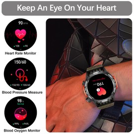 YoYoFit Military Smart Watch with LED Flashlight, Compass, SOS, Rugged Tactical Bluetooth Answer/Dial Calls, Heart Rate Blood Pressure Sleep Monitor Compatible for Android and iOS, Green