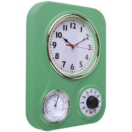 Lily's Home Retro Kitchen Clock with Temperature and Timer (Retro Green)