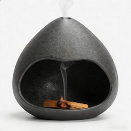 Palo Santo Holder Ceramic,Mini Chiminea Cone Incense Burner,Incense Chimney for Palo Santo Sticks,Altar,Sage,and Cone Burning,Yoga Spa Aromatherapy Meditation,Home Decor (Black)
