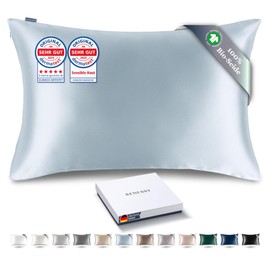 RENESSY 100% Organic Silk Pillowcase 40 x 80 cm - 22 Momme Mulberry Silk, Grade 6A, Oeko-Tex Certified in Germany - Luxury for Hair and Skin, 1 Piece (Cloud Blue)