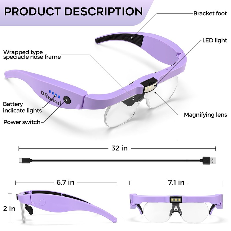 Dilzekui Magnifying Glass w/Light,1.5X-5X Magnifying Glasses Acrylic Lenses