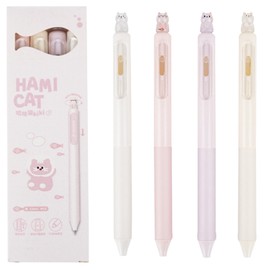 MOZXIRZ 4 Pcs Cute Retractable Pens Cat Gel Pens Gliiter Aesthetic Pen 0.5mm Fine Point Black Ink Smooth Writing Kawaii Cartoon Kitty Pen for Women Girls Office School Supplies (4Pcs Gliiter Cat)