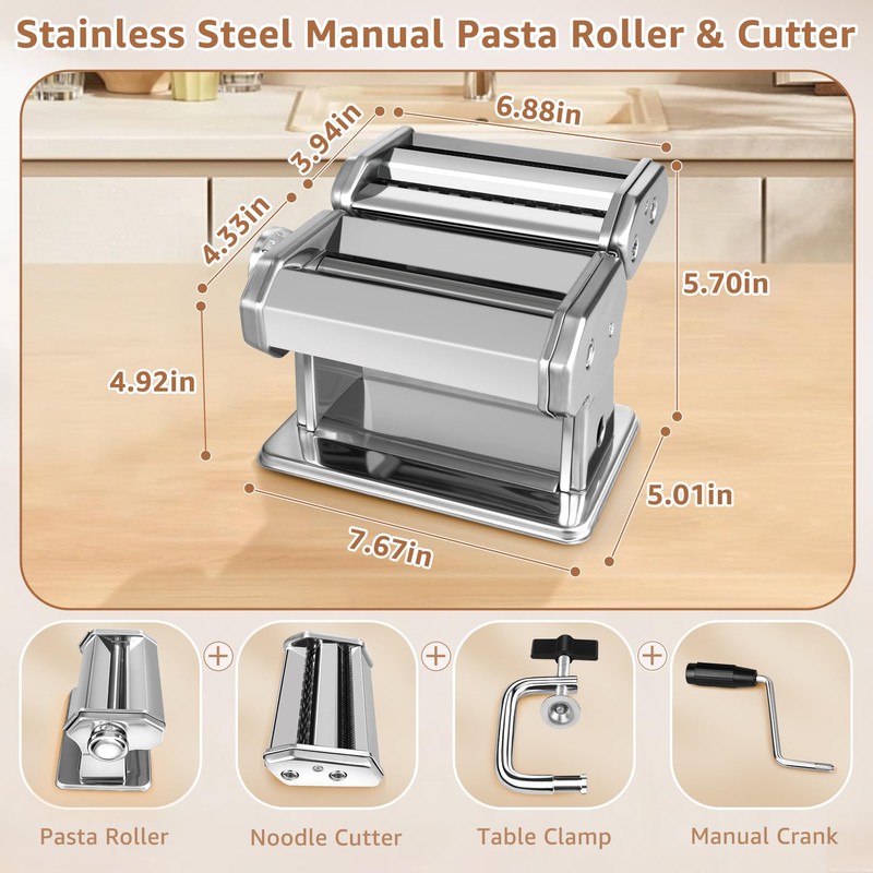 Pasta Maker - 7 Thickness Settings Pasta Roller & 2-in-1