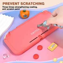 DLseego Case Design for Switch Lite Console 2019, Anti-Slip Shock-Absorption Plastic Protective Hard Carrying Case and Joy Con Controller with 2 PCS Cat Paw Thumb Grips Caps - Red