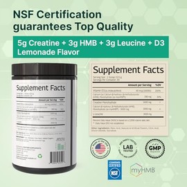 VINATURA Creatine HMB Powder with Leucine Supplements - Muscle Defense with 5g Creatine Monohydrate Powder, 3g HMB Supplement, L Leucine, Vitamin D3 -