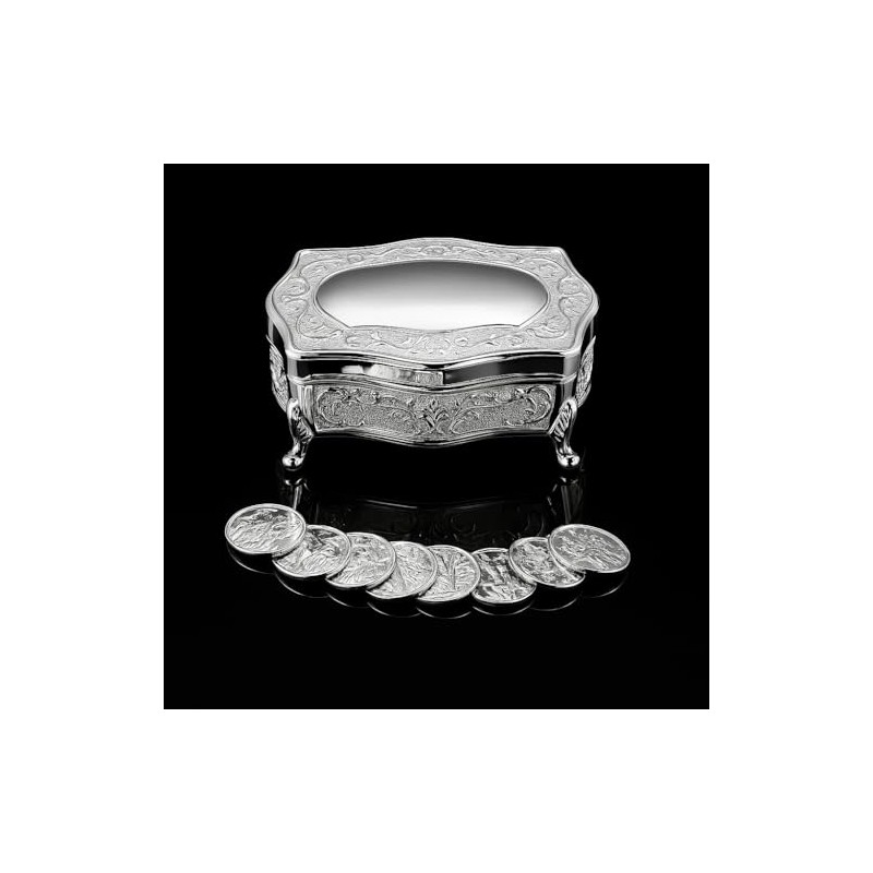 JOICE GIFT Silver Footed Wedding Arras Box Set with Coins