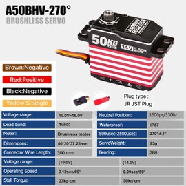 GOTECK 50KG Brushless Digital Servo,High Voltage 14V Full Metal Gear Waterproof Steering Servo with 25T Servo Horn for 1/8 1/10 Scale RC Cars,RC Crawler,Trucks,Boat,Robot Parts (A50BHV-270°)