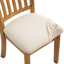 YISUN Stretch Chair Seat Covers 4 PCS, Removable Washable Dining Chair Covers Anti-Dust Dining Room Chair Covers Seat Cushion Slipcovers (T-Beige, 4)