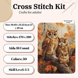 Luca-S Kit de punto de cruz The Owls Family, BU5045, kit de punto de cruz contado para adultos, kit de bordado y bordado
