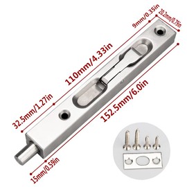 WANLIAN Door Bolt 6 Inch Door Lock Stainless Steel Sliding Bolt for Doors Safety Bolt Door Lock Bolt with Strike and Screws Suitable for Wooden Doors Windows and Cabinets 2 Pieces