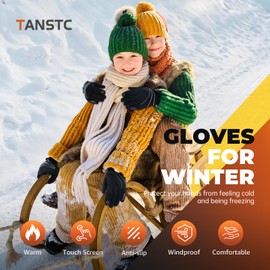TANSTC Kids Winter Gloves – Warm Thermal Windproof Gloves with Touch Screen & Anti-Slip Grip, Outdoor Sports Gloves