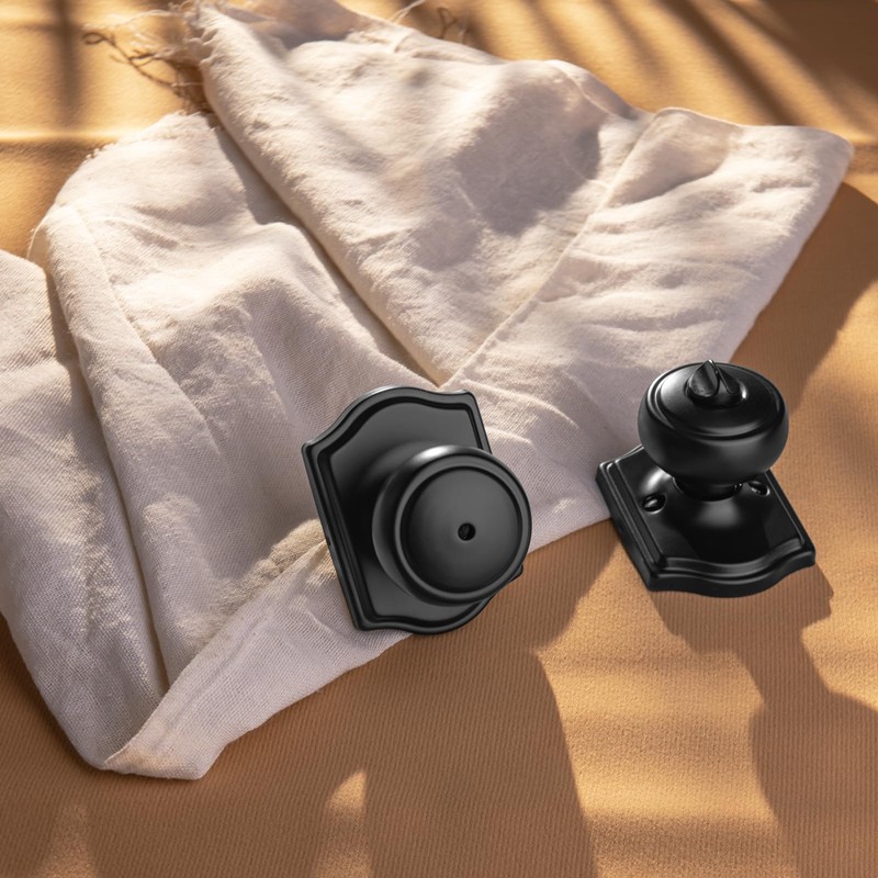 NCSEN Matt Black Door Knobs with Camelot Trim,Interior Door Knob