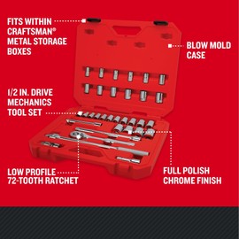 CRAFTSMAN Mechanics Tool Set, 33 Piece, 1/2 Inch Drive SAE/Metric (CMMT12122)