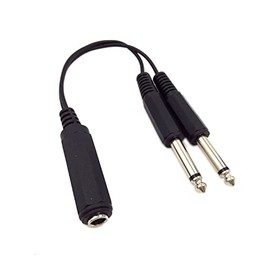 Haokiang 6.35mm Splitter Cable, 6.35mm 1/4 inch TRS Stereo Female to 2 Dual 1/4 Inch TS Mono Male Y Splitter Adiuo Cable 15cm/6inch (6.35F/2M)