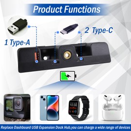 Xiaoyudou Dashboard USB Expansion Dock Hub Compatible with Ford Bronco 2021-2024 2/4-Door (Not Bronco Sport) 3-Port Charging Station with 1 USB A, 2 USB C (Black)