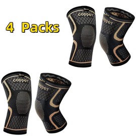 Copper Knee Braces for Men and Women (2 pack) -Knee Supports Copper Compression Knee Sleeve for Knee Pain, Arthritis, Sports and Recovery Support (Large):_4packs-Copper-Black_Black - X-Large 