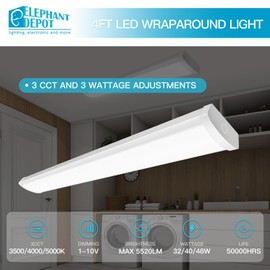 ELEPHANT DEPOT 4 Pack 4FT LED Wraparound Light, 48 Inch Garage Ceiling Lights, 32/40/48W,5520LM, 3500/4000/5000K, 4FT Led Light Fixtures for Garage,Workshop,Closet,Shop,UL & DLC Listed