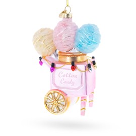 Cotton Candy Cart Blown Glass Christmas Ornament