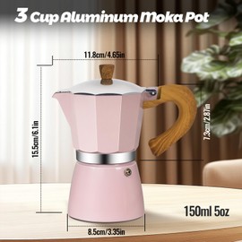 Vaolvpant 3 Cup Aluminum Moka Pot Classic Stovetop Espresso Coffee Maker 150ml 5oz Coffeemaker Percolator Mocha Pot Greca Coffee Maker Cafe Makers for Italian and Cuban Café Brewing Pink