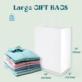 MESHA Gift Paper Bags 300 PACK 10X5X13 White Large Shopping Kraft Bags Bulk with Handles Reusable for Business,Grocery,Birthday,Wedding,Kids Party,Favors